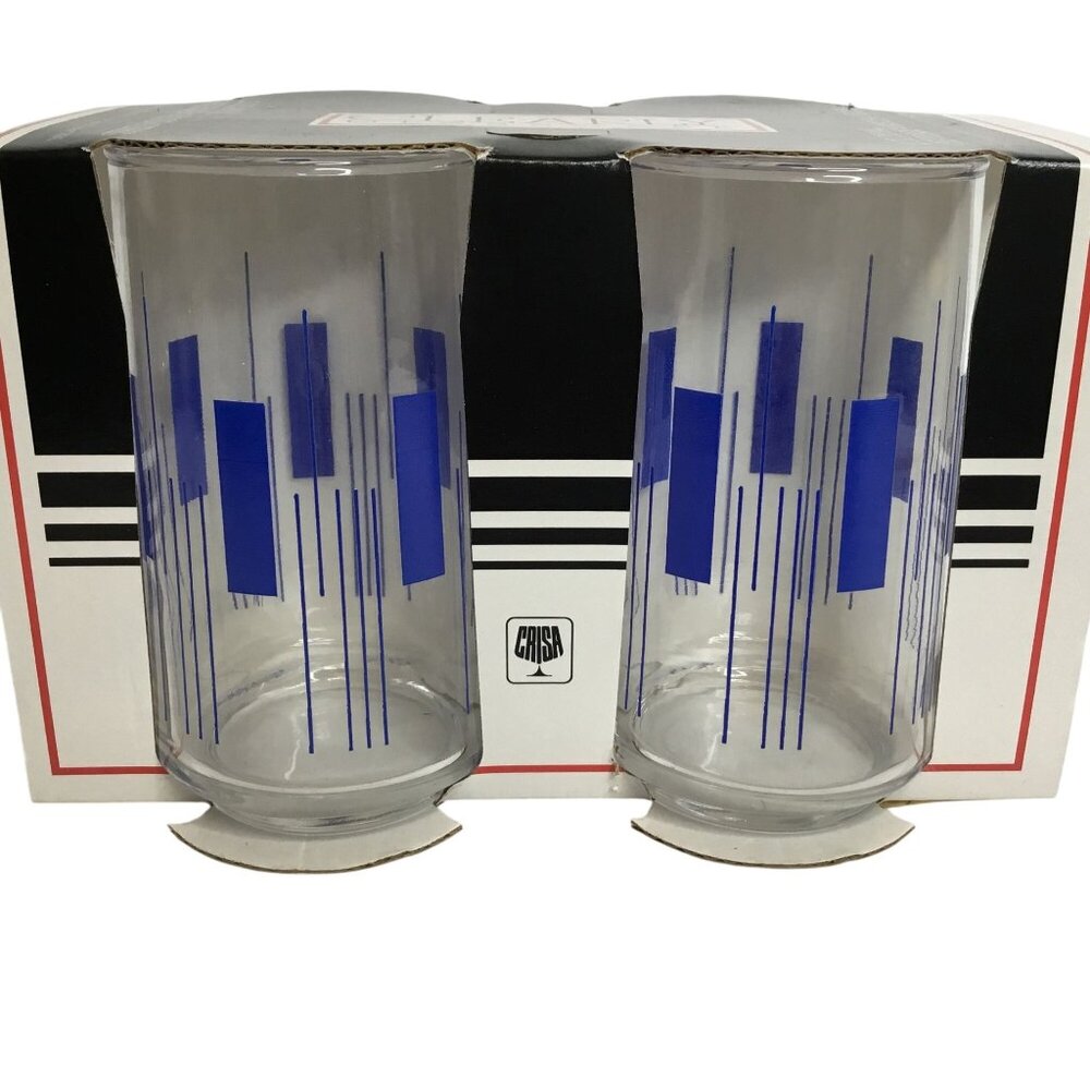 VTG CRISA Clearly Glassware Atomic Geometric Highball Glasses 4 w/Box 12oz MCM